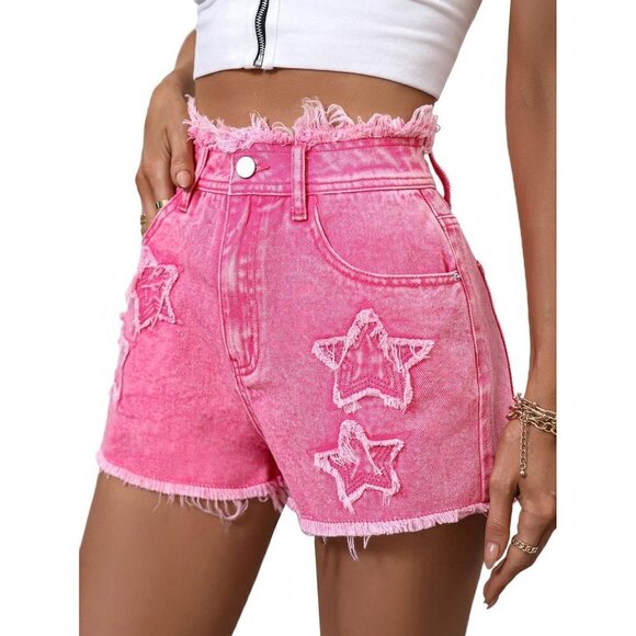 WDIRARA Women's High Waisted Straight Leg Button Denim Shorts Pocket  Pink XS - Picture 1 of 1
